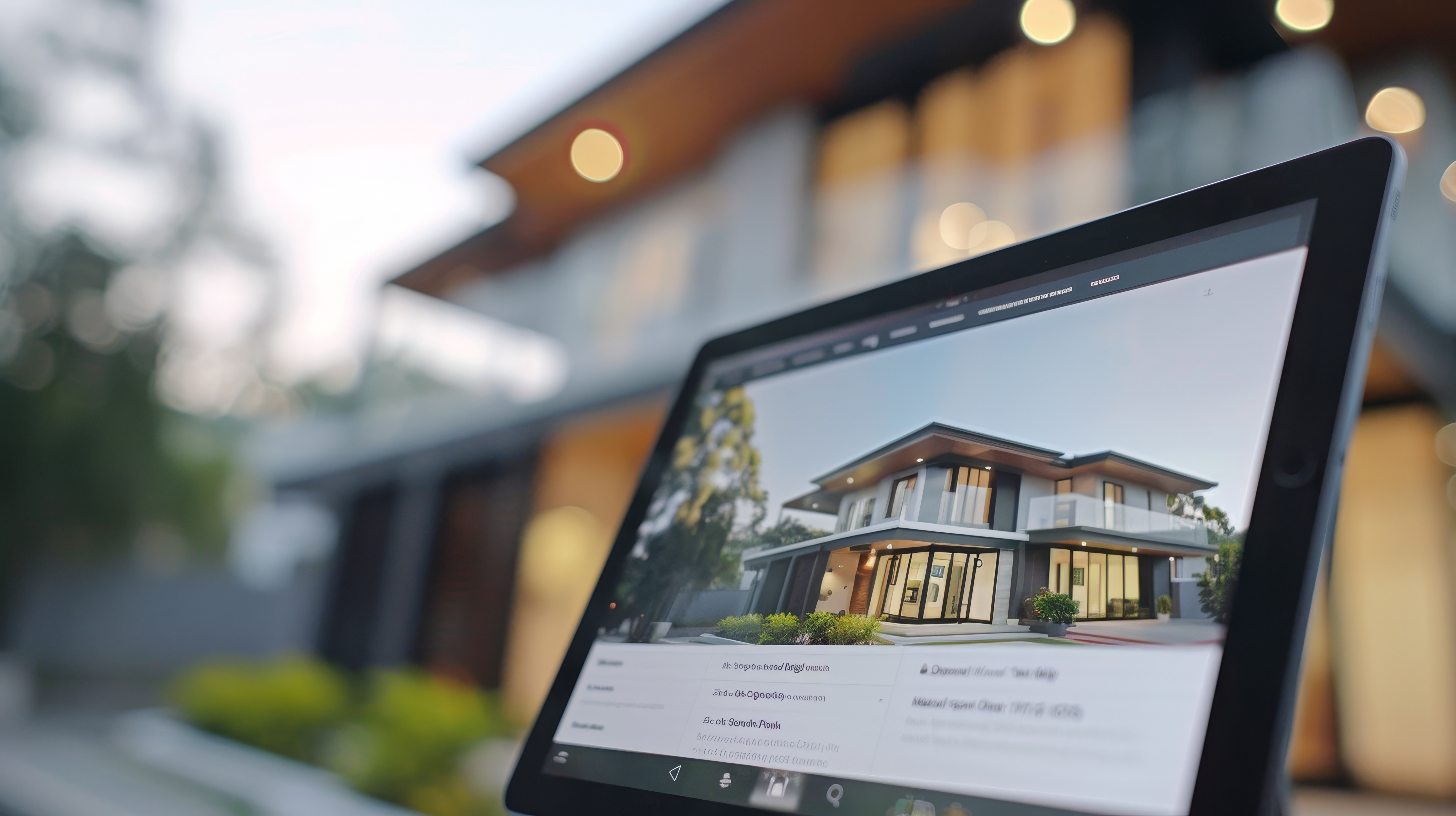 An inspector showing a client a report on a tablet in front of a house, demonstrating modern efficiency.